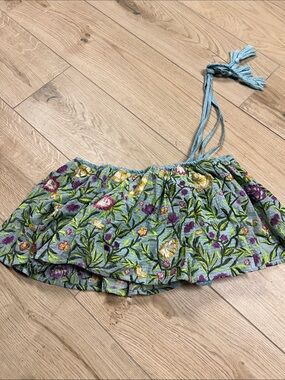 Anthropologie Blue Floral Tie-Shoulder Crop Top